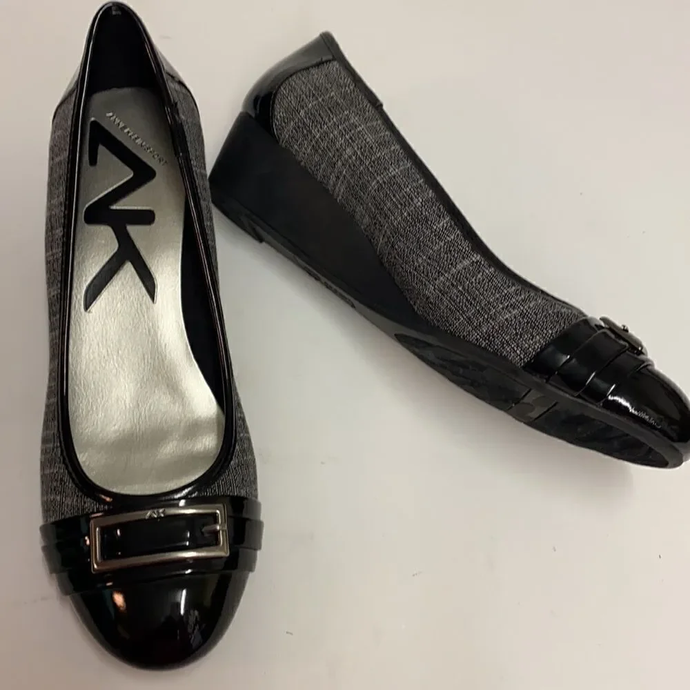 Anne Klein Sport Sadique Patent leather and tweed wedges‎ Size 8.  B71